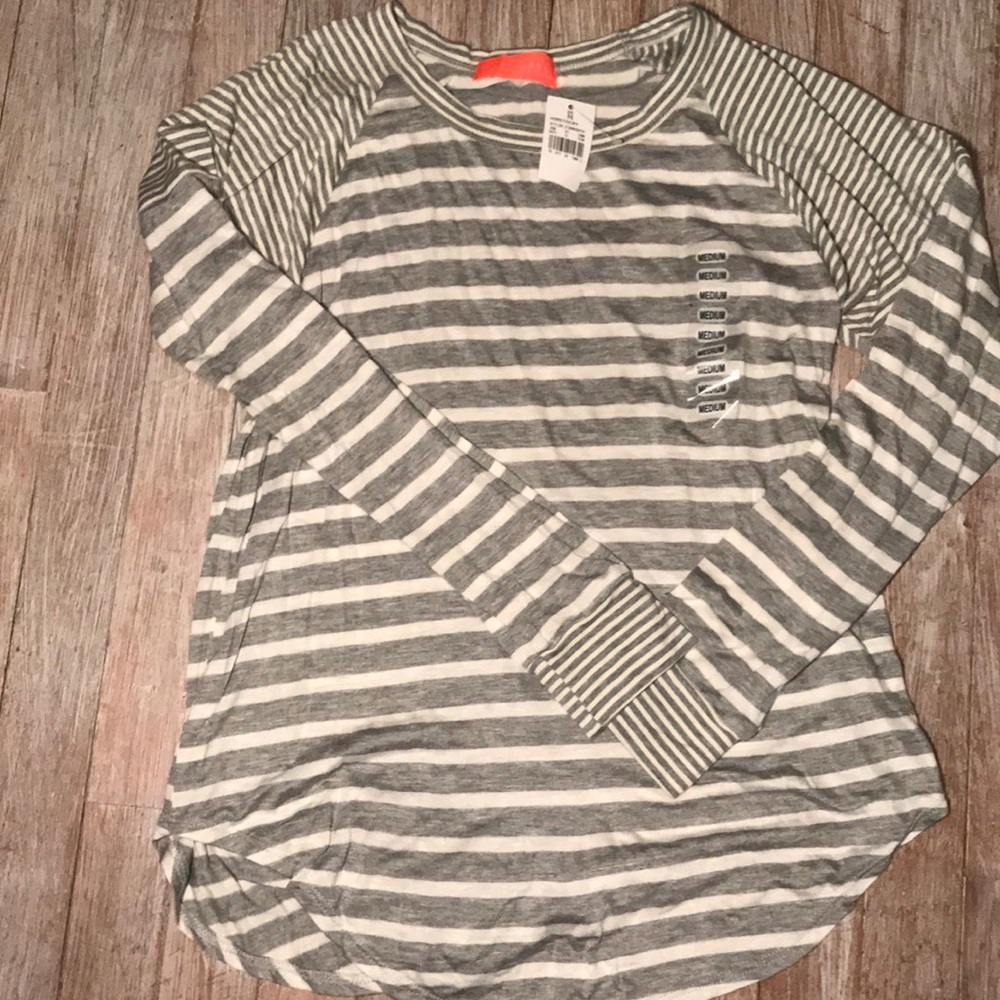 NWT gray and white striped long sleeved shirt